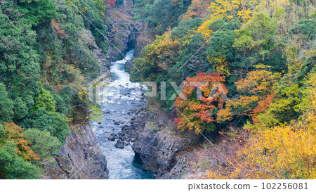 Mountain scenery around Takachiho Gorge and Gokasegawa Valley in the fall foliage, Takachiho Town, Miyazaki Prefecture 102256081