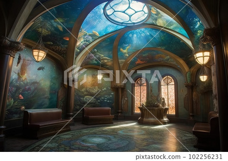 liberty style art deco interior Art nouveau style architechture fantasy design illustration generative ai 102256231