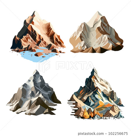 Multicolored silhouettes of mountains on a white background. For your design. 102256675