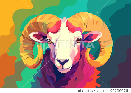 Multi-colored horned ram on a colored background. For your design. 102256676
