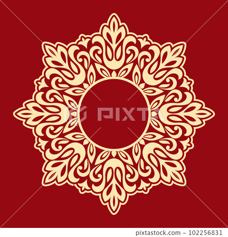 Decorative frame Elegant vector element for design in Eastern style, place for text. Floral golden and red border. Lace illustration for invitations and greeting cards 102256831