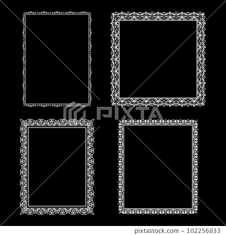 Set of decorative frames Elegant vector element for design in Eastern style, place for text. Floral black and white borders. Lace illustration for invitations and greeting cards. Set of decorative frames Elegant vector element for design in Eastern style, place for text. Floral black and white borders. Lace illustration for invitations and greeting cards. 102256833