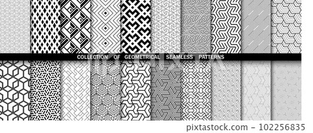 Geometric set of seamless black and white patterns. Simpless vector graphics Geometric set of seamless black and white patterns. Simpless vector graphics 102256835