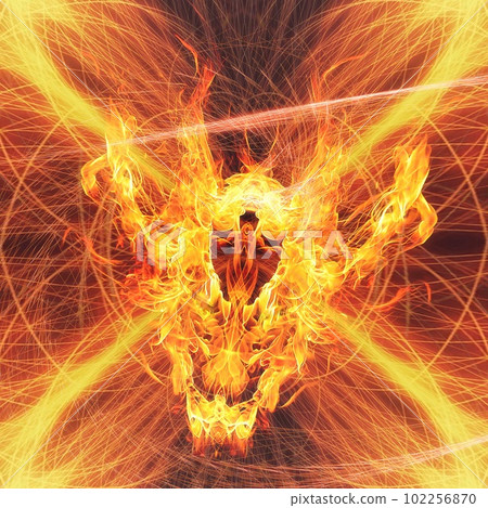 3d illustration of fire flames swirling in the shape of a dragon 102256870