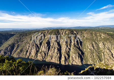 View of Canyon del Sil from Balcones de Madrid in Parada de Sil in Galicia, Spain, Europe 102257084