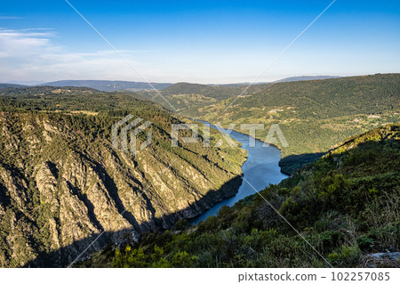 View of Canyon del Sil from Balcones de Madrid in Parada de Sil in Galicia, Spain, Europe 102257085