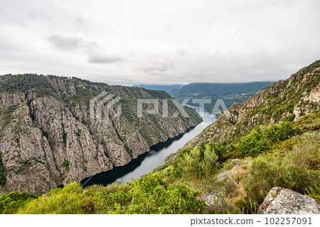 View of Canyon del Sil from Balcones de Madrid in Parada de Sil in Galicia, Spain, Europe 102257091