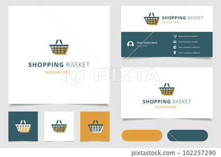 Shopping basket logo design with editable slogan. Branding book and business card template. Shopping basket logo design with editable slogan. Branding book and business card template. 102257290