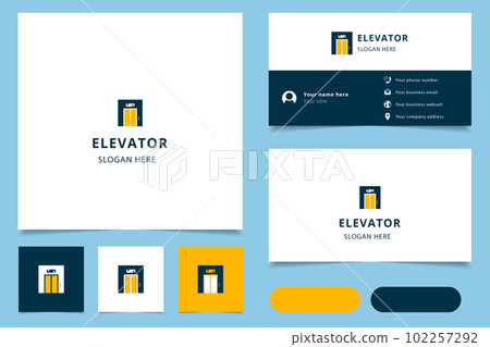 Elevator logo design with editable slogan. Branding book and business card template. Elevator logo design with editable slogan. Branding book and business card template. 102257292