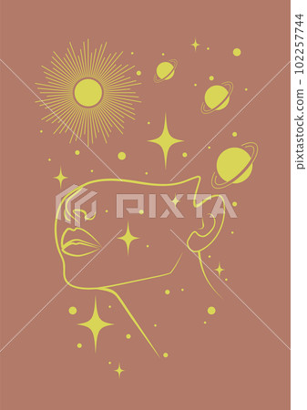 Vector illustration of a beautiful woman in universe. Female fantasy concept. Vector illustration of a beautiful woman in universe. Female fantasy concept. 102257744
