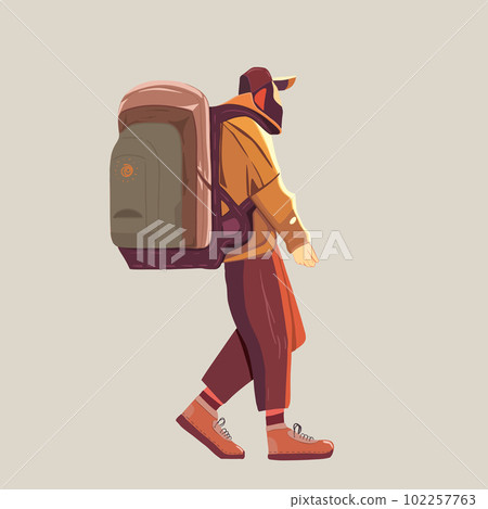 Young man walking alone. Adventure travel. The concept of travel, hikes, discoveries, exploration, adventure tourism and travel 102257763