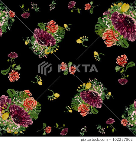 Dahlia palm flower a black pattern watercolor 102257802