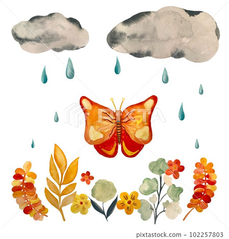 Butterfly cloud drop flower design a watercolor 102257803
