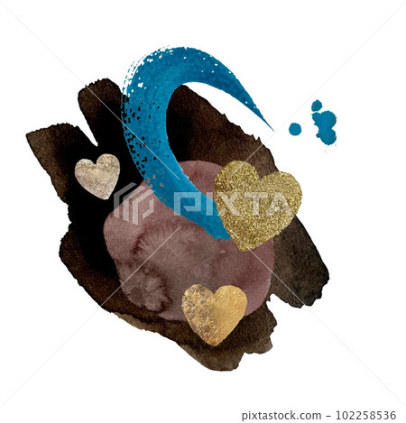 Blot spot blue stroke gold heart watercolor Blot spot blue stroke gold heart watercolor 102258536