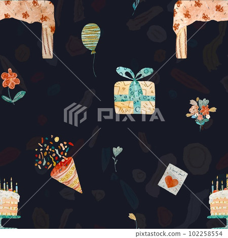 Happy birthday table cake grey pattern watercolor 102258554