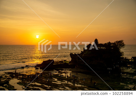Bali tourist attraction, Tanah Lot temple silhouette Bali tourist attraction, Tanah Lot temple silhouette 102258894