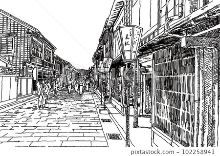 Kanazawa, Higashi Chaya district, line drawing 102258941