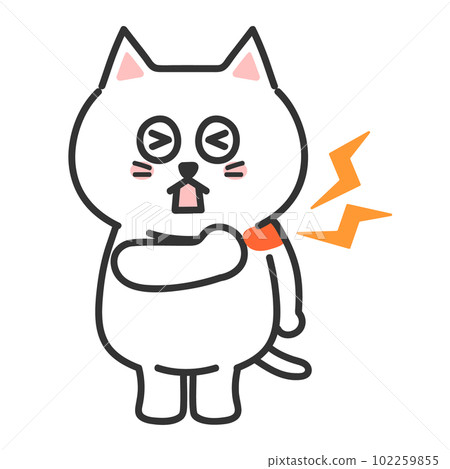 Anthropomorphic illustration of a cat with a sore shoulder 102259855