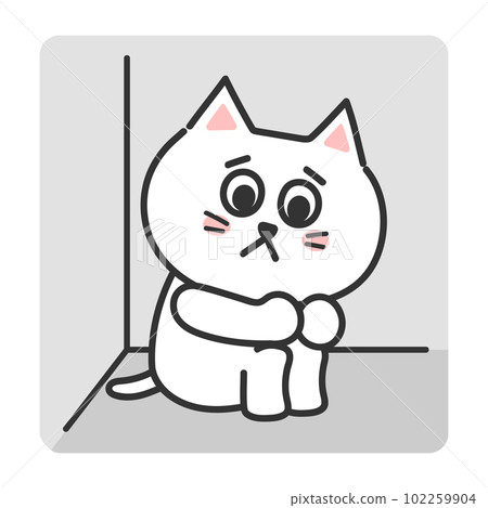 一隻沮喪和思考的貓的擬人化插圖 一隻沮喪和思考的貓的擬人化插圖 102259904