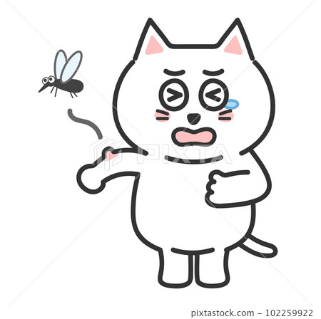 貓被蚊子咬的擬人化插畫 貓被蚊子咬的擬人化插畫 102259922