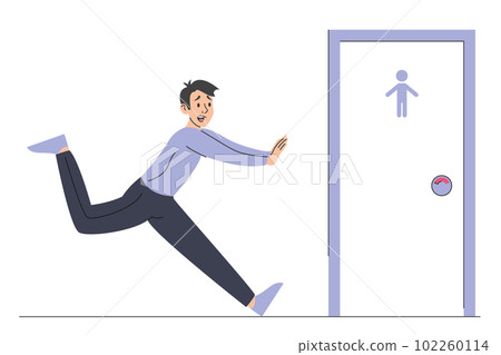 Man with diarrhea running to the toilet door 102260114