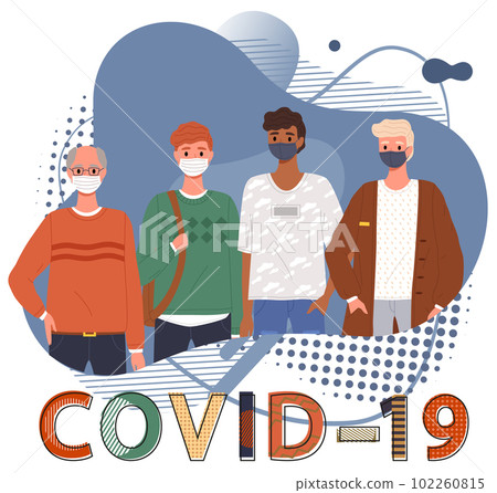 Male characters are wearing medical masks. Guys on self-isolation during quarantine due to covid-19 Male characters are wearing medical masks. Guys on self-isolation during quarantine due to covid-19 102260815