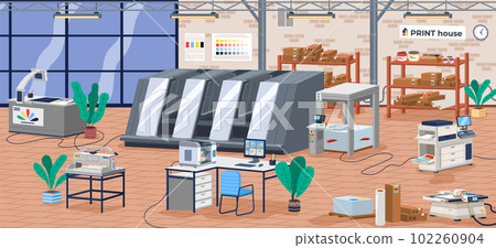 Printing house facility offset production line industrial equipment isometric vector illustration 102260904