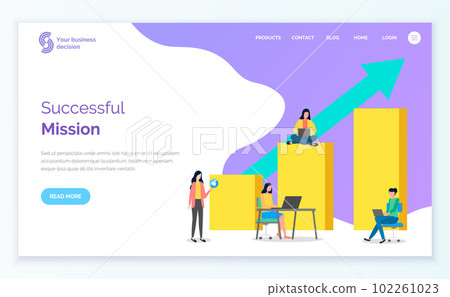 Consumer site template, analysis of customer consumer ability. Success mission. Flat vector image 102261023