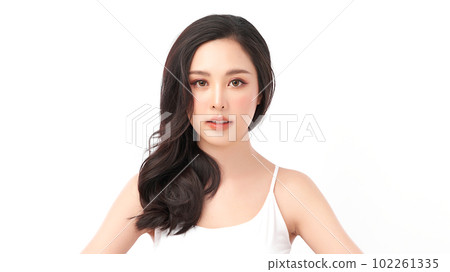 Beautiful young asian woman with clean fresh skin on white background, Face care, Facial treatment, Cosmetology, beauty and spa, Asian women portrait. Beautiful young asian woman with clean fresh skin on white background, Face care, Facial treatment, Cosmetology, beauty and spa, Asian women portrait. 102261335