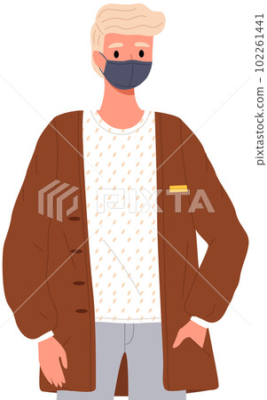 Male character is wearing a mask. Coronavirus, quarantine, self-isolation, pandemic, virus Male character is wearing a mask. Coronavirus, quarantine, self-isolation, pandemic, virus 102261441
