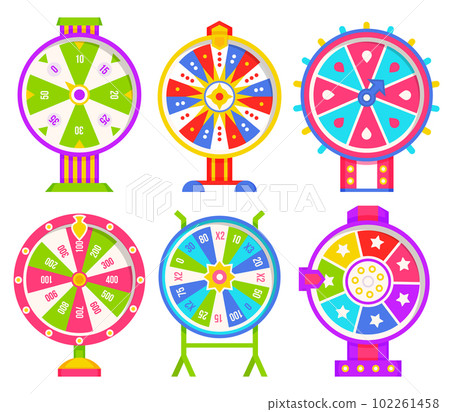 Set of wheel of fortune with winning numbers and sector bankrupt and bonus, flat style illustration 102261458