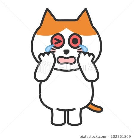 一隻眼睛又癢又紅的棕白色貓的擬人化插圖 102261869