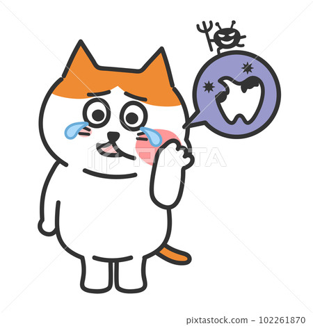 有蛀牙的棕白貓擬人化插圖 102261870