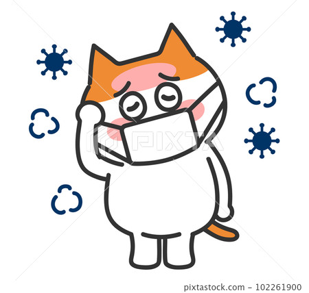 發高燒的棕白貓擬人化插畫 102261900
