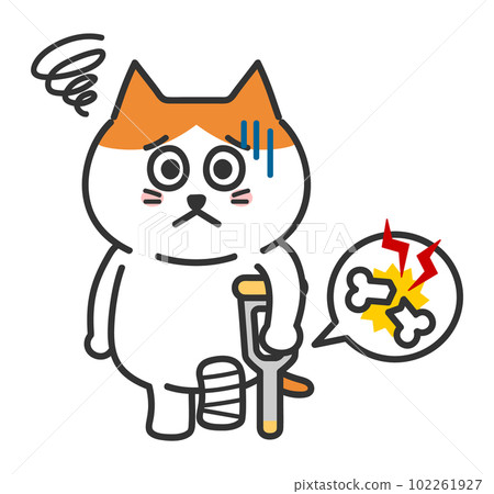 Anthropomorphic illustration of a brown white cat with a broken leg Anthropomorphic illustration of a brown white cat with a broken leg 102261927