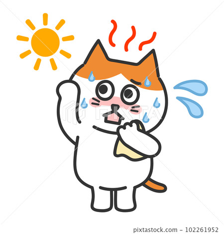Anthropomorphic illustration of a heatstroke brown white cat 102261952
