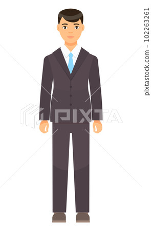 Isolated cartoon character, businessman dresscode, man in brown suit with blue tie, office worker 102263261