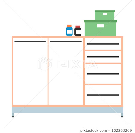 Chest of drawers with medicines isolated on white background. Furniture for a doctor s office 102263269