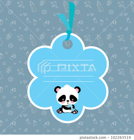 Baby boy arrival card or shower card with cute little panda. Baby boy arrival card or shower card with cute little panda. 102263519