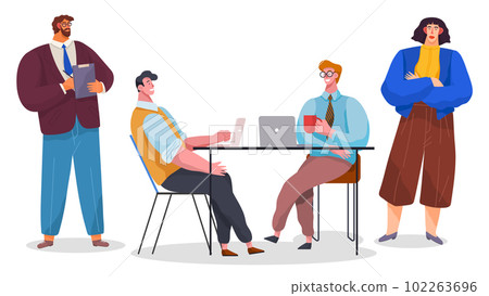 Business people talking and working at the computers in office. Teamwork on a new project Business people talking and working at the computers in office. Teamwork on a new project 102263696