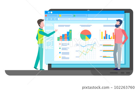 Teamwork concept, collaboration and discussion graphical business report with charts and graphs Teamwork concept, collaboration and discussion graphical business report with charts and graphs 102263760