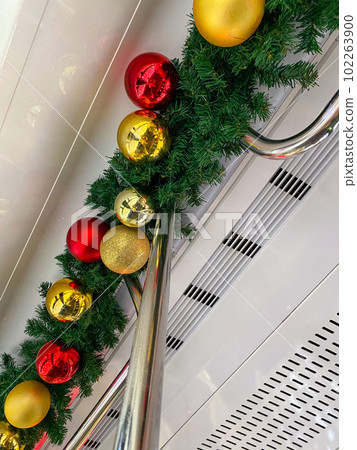 Christmas decoration inside a tram. High quality photo Christmas decoration inside a tram. High quality photo 102263900