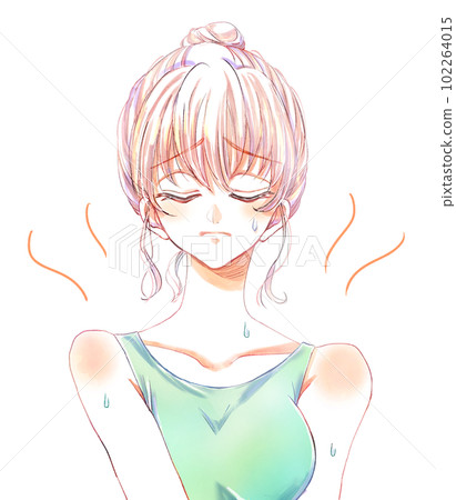 一個穿著背心的女人有麻煩的汗味 一個穿著背心的女人有麻煩的汗味 102264015