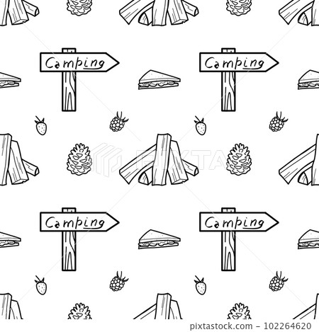 Seamless pattern contour drawings of hiking, camping Seamless pattern contour drawings of hiking, camping 102264620