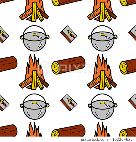 Seamless pattern flat drawings of hiking, camping 102264622