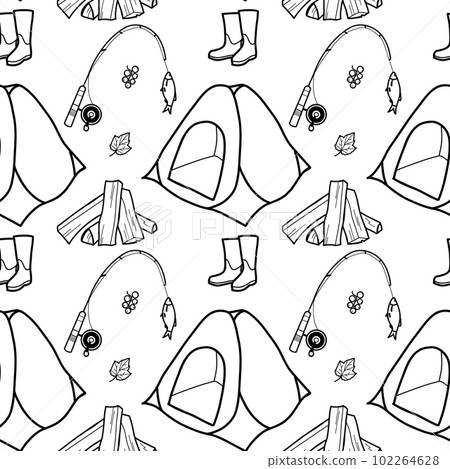 Seamless pattern contour drawings of hiking, camping Seamless pattern contour drawings of hiking, camping 102264628