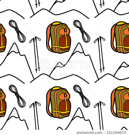 Seamless pattern flat drawings of hiking, camping Seamless pattern flat drawings of hiking, camping 102264633