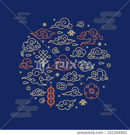 Asia Clouds Sign Round Design Template Thin Line Icon Banner. Vector Asia Clouds Sign Round Design Template Thin Line Icon Banner. Vector 102264985