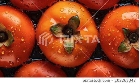 Fresh Organic Persimmon Fruit Photorealistic Horizontal Background. Healthy Vegetarian Diet. Ai Generated Hyperrealistic Background with Delicious Juicy Persimmon Fruit. Fresh Organic Persimmon Fruit Photorealistic Horizontal Background. Healthy Vegetarian Diet. Ai Generated Hyperrealistic Background with Delicious Juicy Persimmon Fruit. 102265342