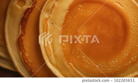 Freshly Baked Pancake Photorealistic Horizontal Background. Crusty Pastry, Gourmet Bakery. Ai Generated Hyperrealistic Background with Aromatic Traditional Pancake . 102265651
